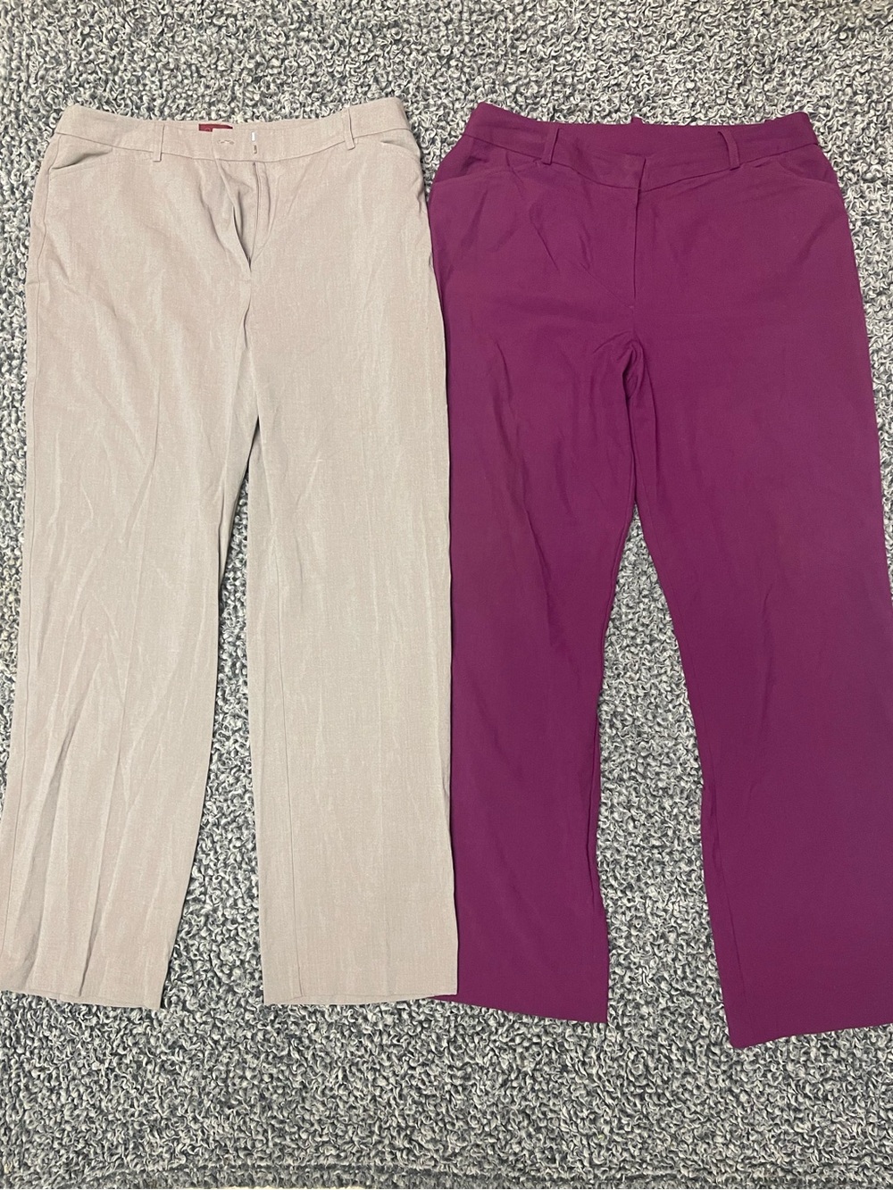 Two Pairs of Straight-Leg Trousers in Beige and Purple